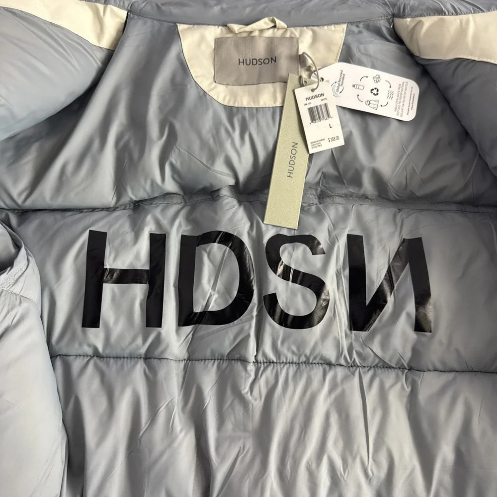 NWT HUDSON Jeans Twill Quilted Puffer Jacket Men's Sz‎ Large Off White/Black